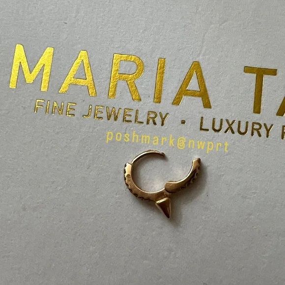 MARIA TASH Diamond Short Spike Hoop Eternity Huggie Earring 6.5mm 18K Rose Gold - Picture 7 of 13